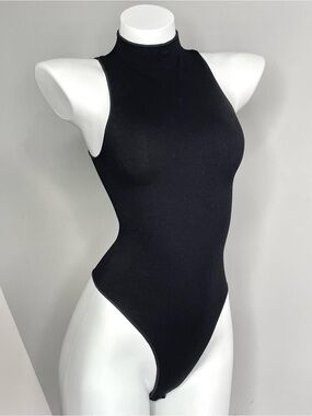 Naked Wardrobe Black Ribbed Sleeveless Mock Neck Bodysuit